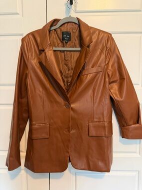 Love Tree Faux Leather Tan-Brown Blazer Jacket